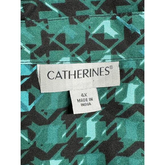 Catherines Top Womens Plus 4X Green Geometric 1/4 Zip Pullover Sheer Office Work - Picture 6 of 10